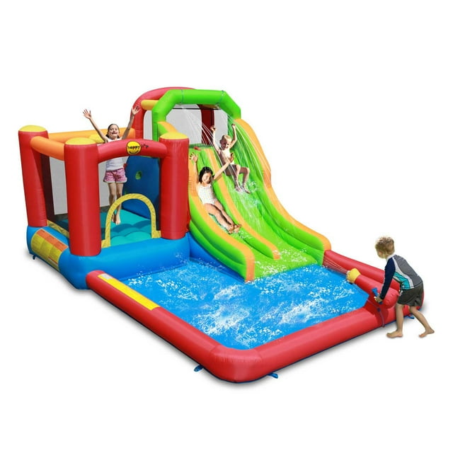 Happy Hop Inflatable Double Slide Water Fun Park with Bouncy Castle