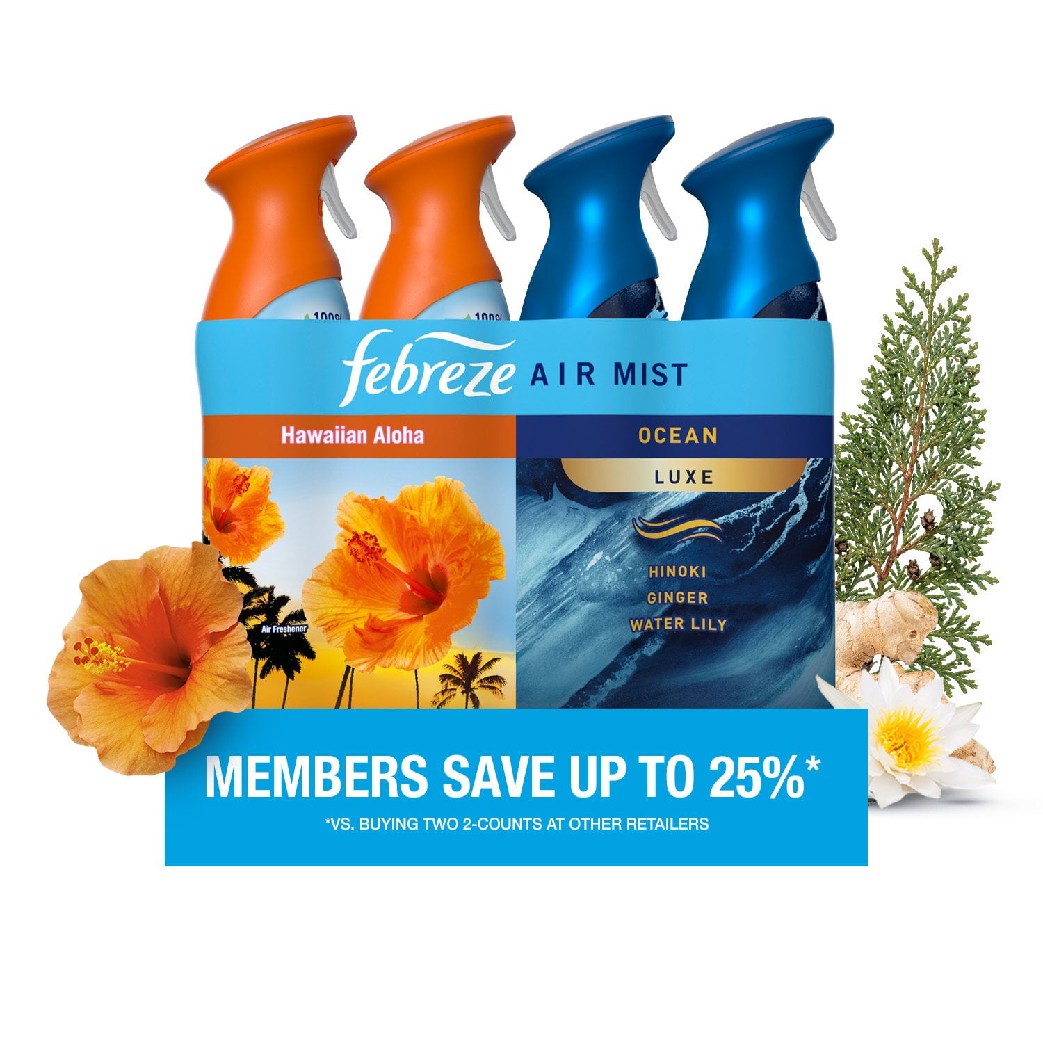 Febreze Air Effects Air Freshener Spray, Hawaiian Aloha & Ocean, 4 ct., 35.2 oz.