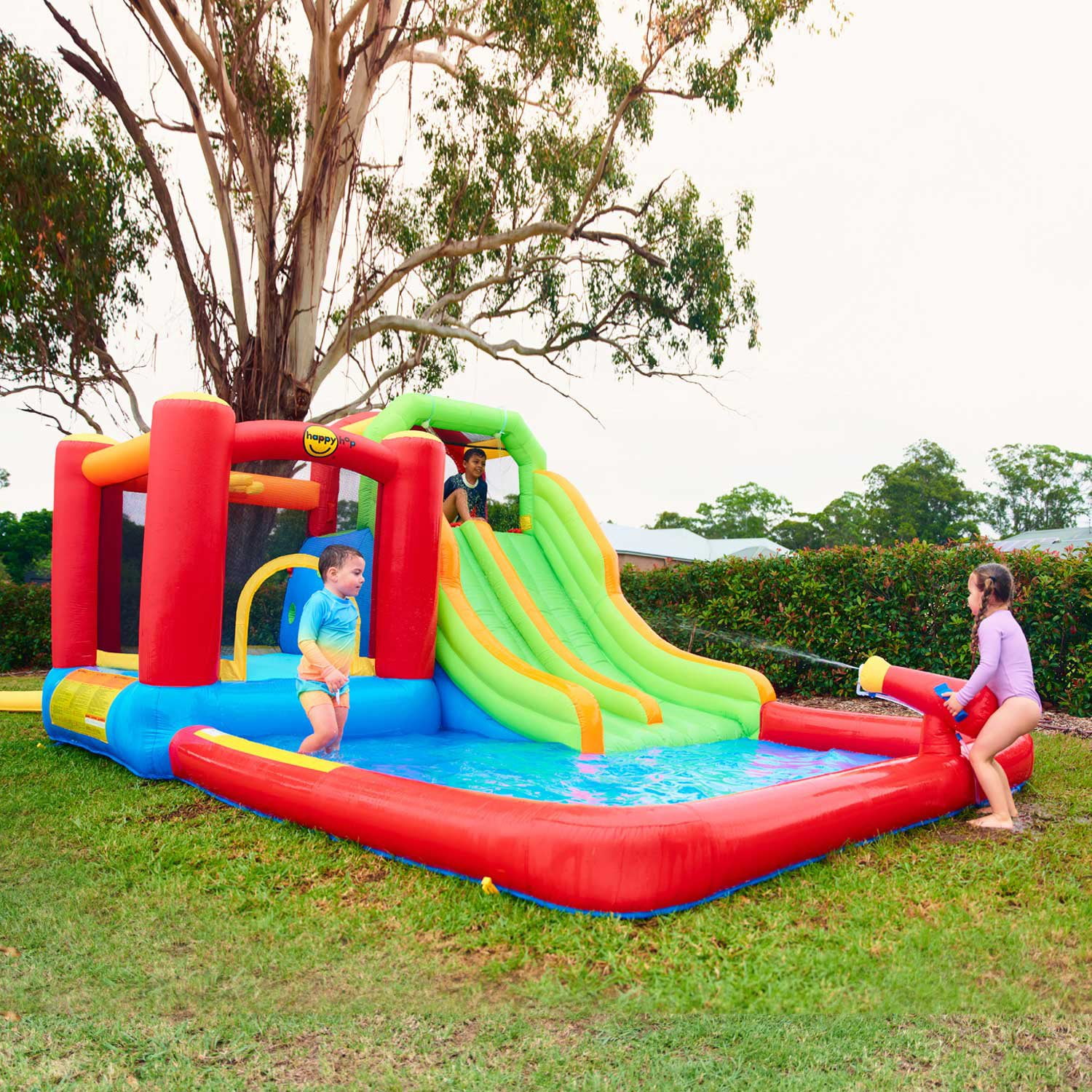 Happy Hop Inflatable Double Slide Water Fun Park with Bouncy Castle - Image 3