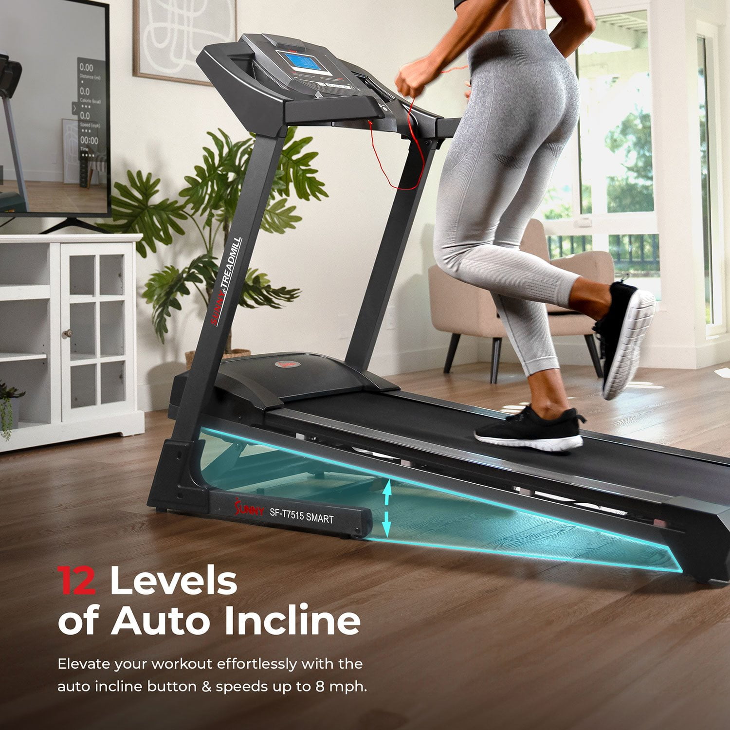 Sunny Health & Fitness Premium Smart Treadmill with Auto Incline - Image 3