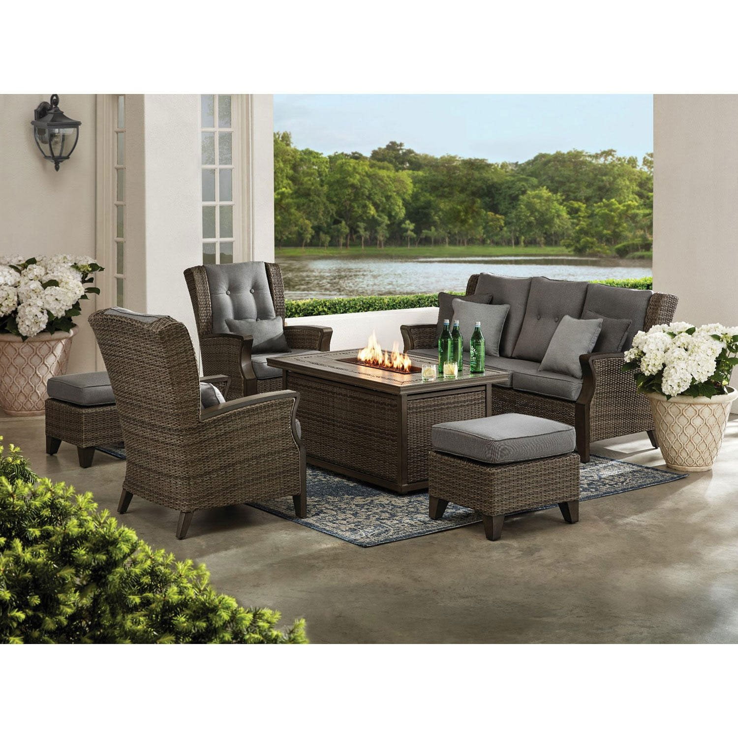Member’s Mark Newcastle Deep Seating Fire Set with Sunbrella Fabric, 6pc